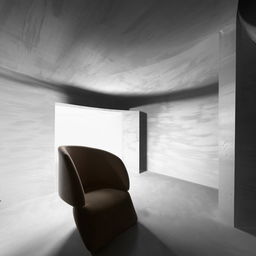 a beautiful concrete room with an armchair. Architectural photography.