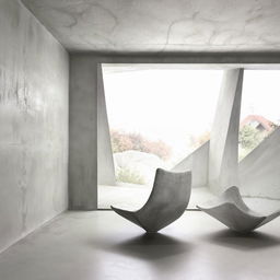 a beautiful concrete room with an armchair. Architectural photography.