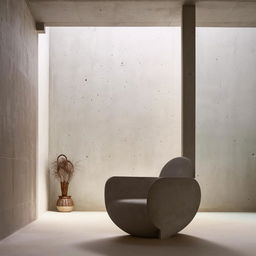 a beautiful concrete room with an armchair. Architectural photography.