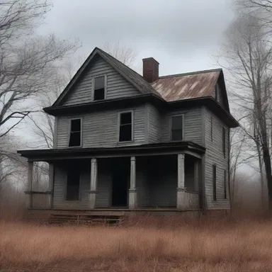 The old haunted house was painted a sinister brownish-gray, adding to its eerie atmosphere.