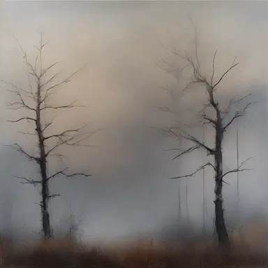 The artist used a delicate brush to create layers of brownish-gray in the sky, giving the painting a misty, mysterious feel.