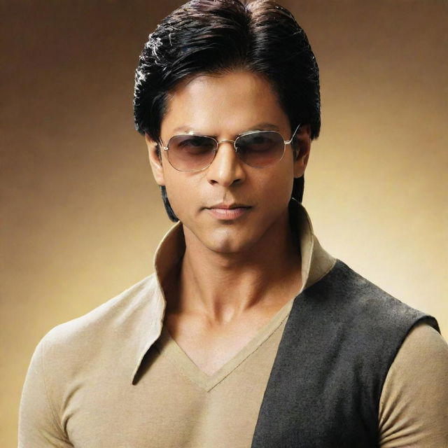 Shah Rukh Khan as RA.one character in a distinctive yellowish tint