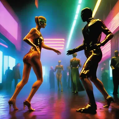 In the futuristic world of the film 'Blade Runner', androids learn to dance the advanced foxtrot to integrate into society.