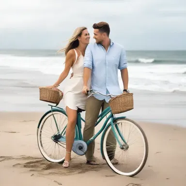 For their one-year anniversary, the couple decided to go on a romantic date and rented bicycles to ride along the beach.