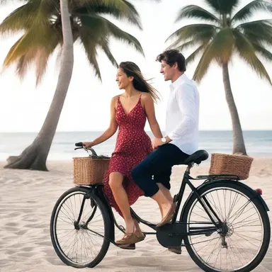 For their one-year anniversary, the couple decided to go on a romantic date and rented bicycles to ride along the beach.