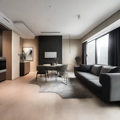 The modern and sleek apartment design featured a unique steal, creating a visually striking focal point.