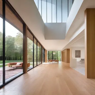The modern building design includes an open floor plan that appears to steal a base from the traditional architecture.