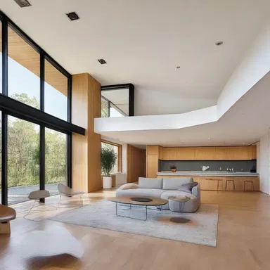 The modern building design includes an open floor plan that appears to steal a base from the traditional architecture.