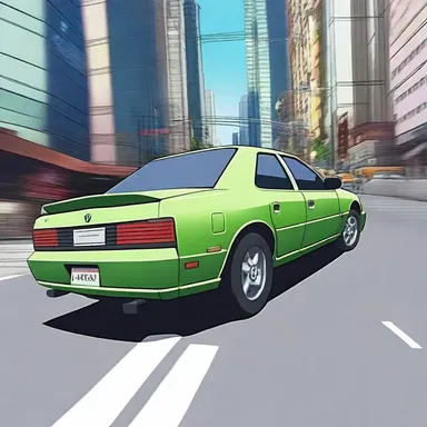 In the intense anime series, the protagonist narrowly avoids a collision as the enemy's vehicle attempts to rear-end them during a high-speed chase.