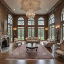 A large, grandiose house with expansive rooms and luxurious design elements