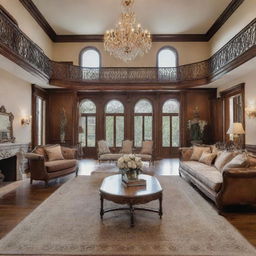 A large, grandiose house with expansive rooms and luxurious design elements