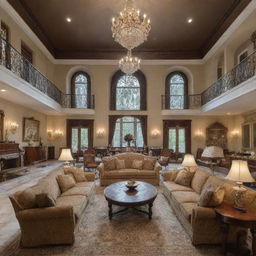 A large, grandiose house with expansive rooms and luxurious design elements