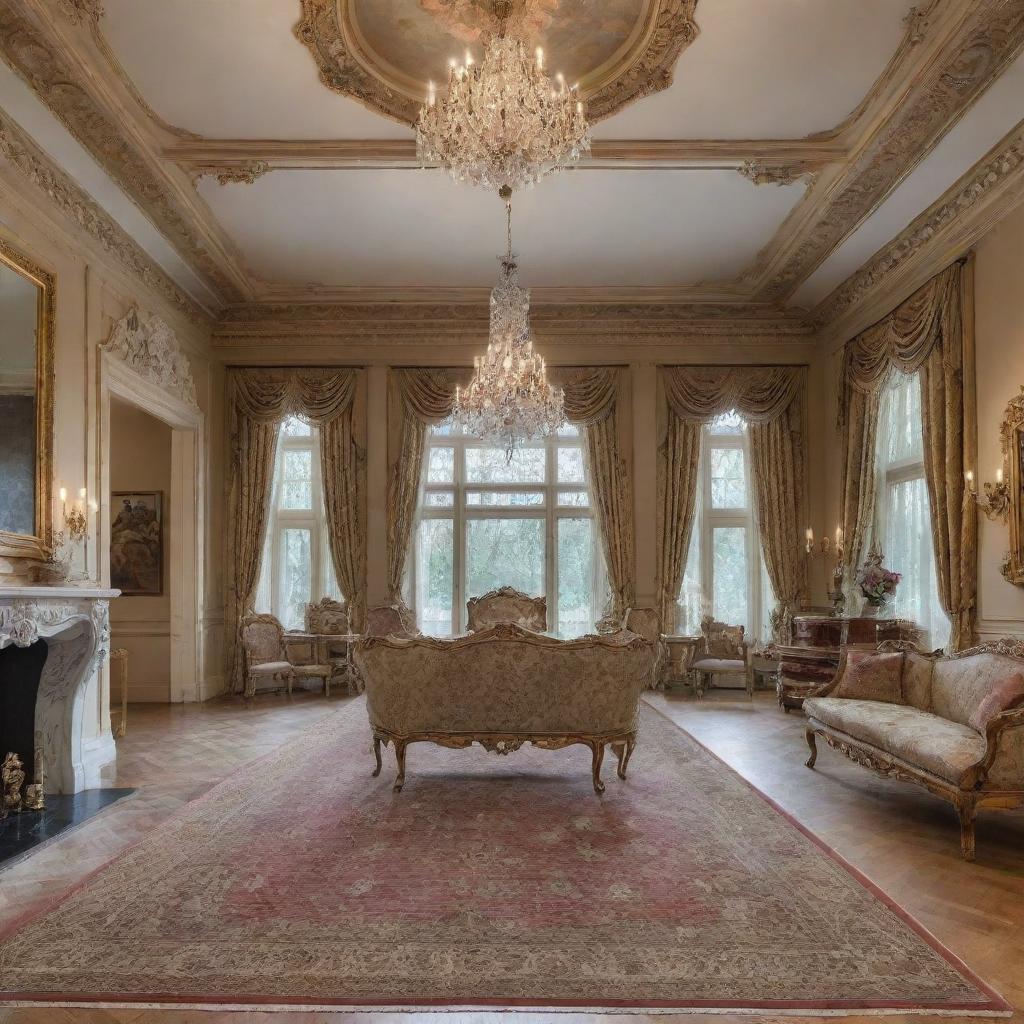 A large, grandiose house with expansive rooms and luxurious design elements