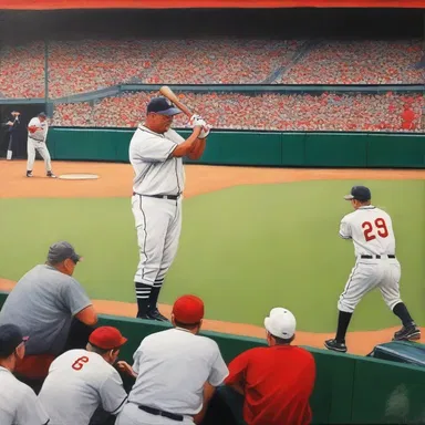 The artist captured the intensity of the baseball game in his painting, focusing on the action-packed ninth inning.