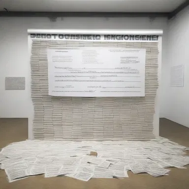 The artist incorporated a bad cheque into her installation as a symbol of deception and the negative consequences of greed.