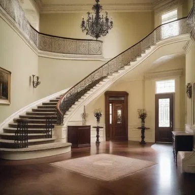 The first appearance of the grand staircase in the architecture of the house left a lasting impression on guests as they entered the foyer.