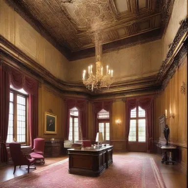 The grand office of the chancellor featured exquisite architectural details and lavish interior decor, reflecting the prestige and importance of the position.
