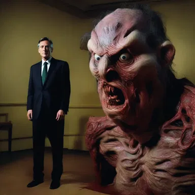 The horror movie took a dark turn when the chancellor revealed his true monstrous nature to the unsuspecting characters.