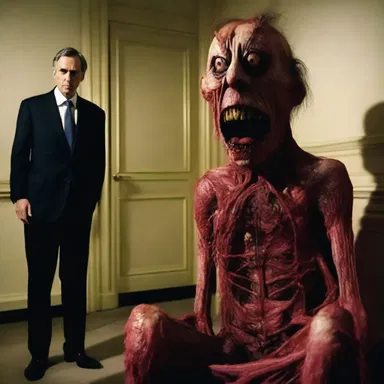 The horror movie took a dark turn when the chancellor revealed his true monstrous nature to the unsuspecting characters.