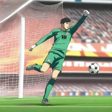 In the anime series, the goalkeeper always performs the goal-kick with incredible accuracy.