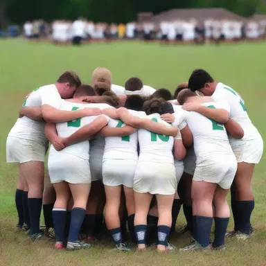 During the championship game, the rugby team gathered for a moment of prayer before attempting a goal-kick.