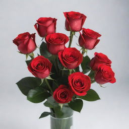 Stunning bouquet of sharp colored red roses, appearing vivid against a transparent backdrop