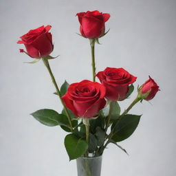 Stunning bouquet of sharp colored red roses, appearing vivid against a transparent backdrop