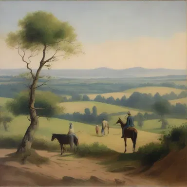 The painting depicts a scene of moderation, with a serene landscape and balanced composition.