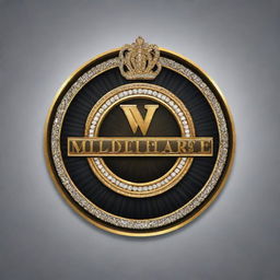 Create a logo for a gameshow called 'Who is the Millionaire', incorporating elements of wealth such as diamonds and golden accents. The design should be elegant and luxurious.