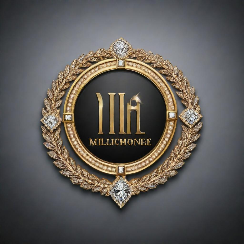 Create a logo for a gameshow called 'Who is the Millionaire', incorporating elements of wealth such as diamonds and golden accents. The design should be elegant and luxurious.