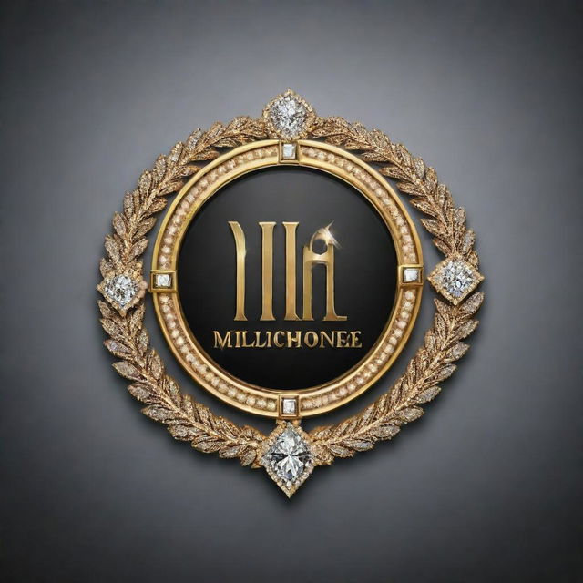 Create a logo for a gameshow called 'Who is the Millionaire', incorporating elements of wealth such as diamonds and golden accents. The design should be elegant and luxurious.