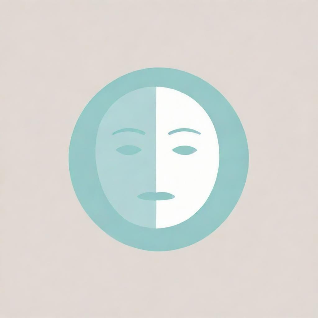 Generate a logo featuring a calm human face, styled in minimalistic and abstract design, with a tranquil color palette