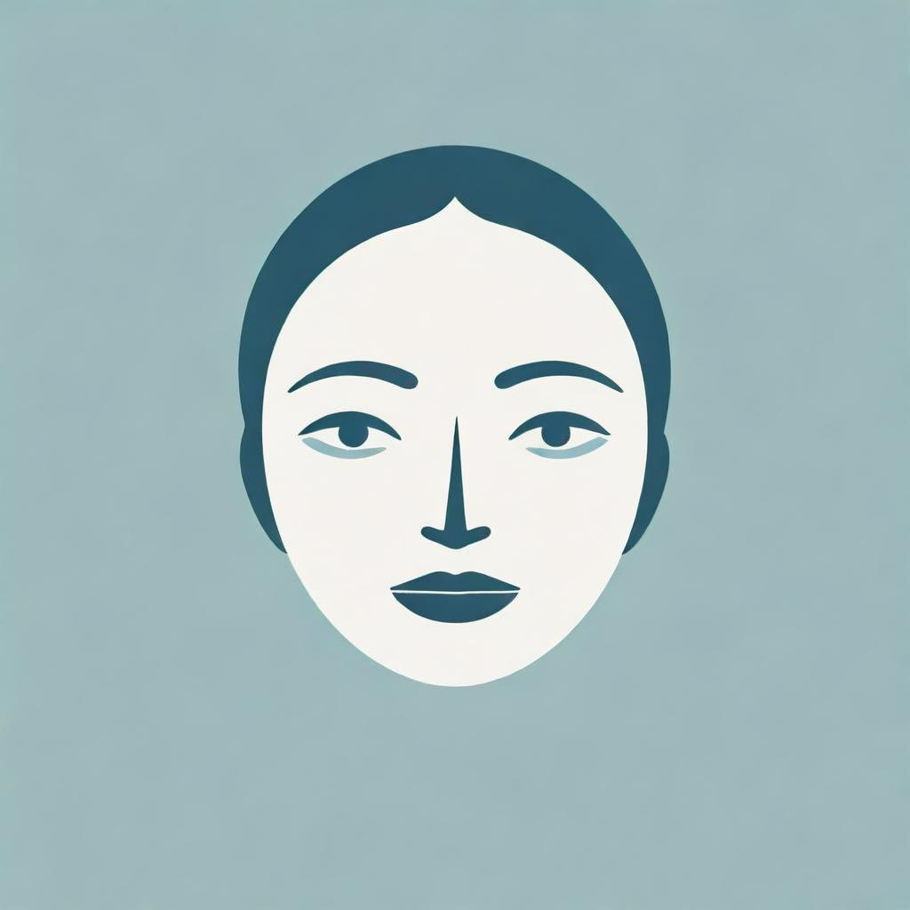 Generate a logo featuring a calm human face, styled in minimalistic and abstract design, with a tranquil color palette