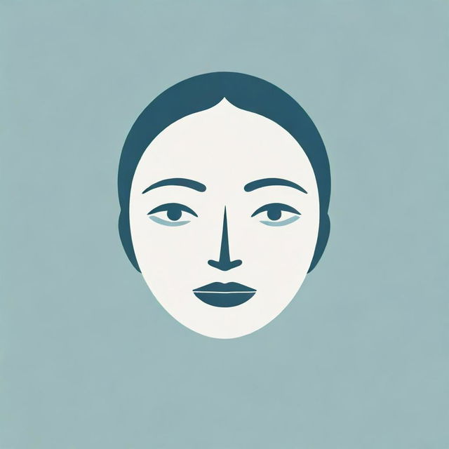 Generate a logo featuring a calm human face, styled in minimalistic and abstract design, with a tranquil color palette