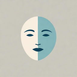 Generate a logo featuring a calm human face, styled in minimalistic and abstract design, with a tranquil color palette