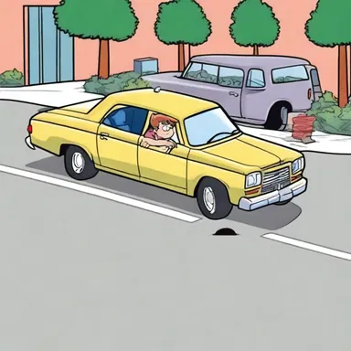 In the hit-and-run scene of the cartoon, the character quickly drives away from the accident without taking responsibility.