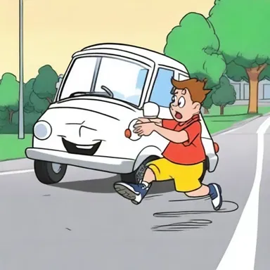 In the hit-and-run scene of the cartoon, the character quickly drives away from the accident without taking responsibility.