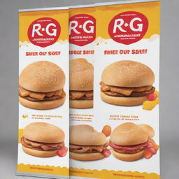 Retouch the 'RSG Sweet and Salty' food stall banner to emphasize the name 'SRG Sweet and Salty' instead. Maintain the existing vibrant and inviting theme with images of assorted sweet and salty snacks.