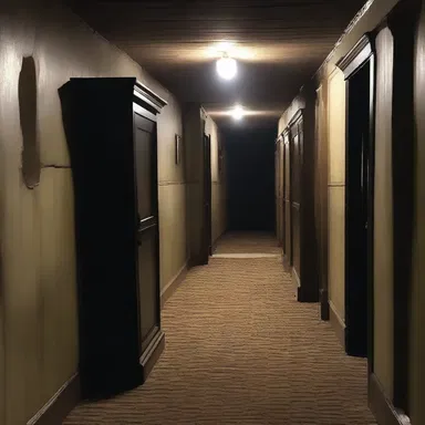 The sloping hallway in the haunted house added to the eerie atmosphere.