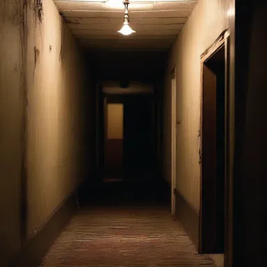 The sloping hallway in the haunted house added to the eerie atmosphere.