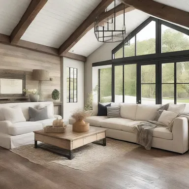 The modern farmhouse style incorporates elements of pastureland, such as wooden beams and natural textures, into its design.