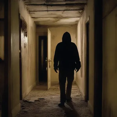 The horror movie depicted a terrifying molester stalking his victims in a dark and abandoned house.