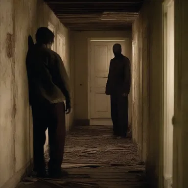 The horror movie depicted a terrifying molester stalking his victims in a dark and abandoned house.