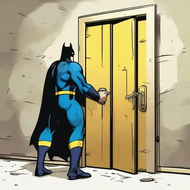 The superhero used his incredible strength to jemmy the heavy vault door, revealing the villain's lair.