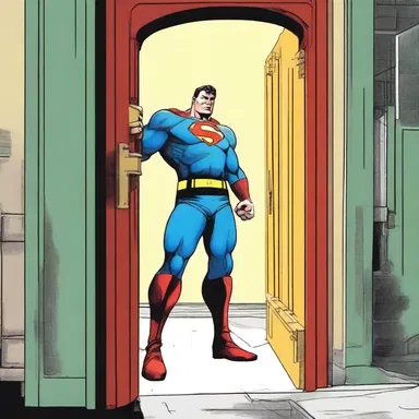 The superhero used his incredible strength to jemmy the heavy vault door, revealing the villain's lair.