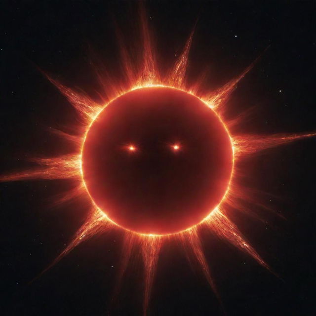 An angry star, glowing red and flaring up dramatically in the night sky