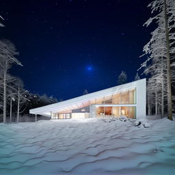 The ultra-filtered, outrageously glowing modern all-white house in a snowy landscape, now surrounded by a fantastical array of vibrant planets, moons, and celestial bodies, all brought to life by its extreme Instagram-induced luminosity.