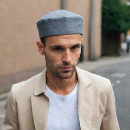 A stylish man wearing a cap on his head