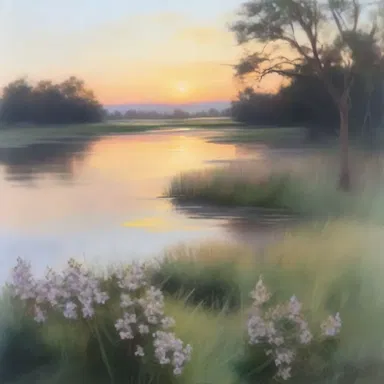 The artist captured the beauty of daybreak in their painting, with soft hues and gentle rays of sunlight.