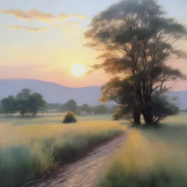 The artist captured the beauty of daybreak in their painting, with soft hues and gentle rays of sunlight.